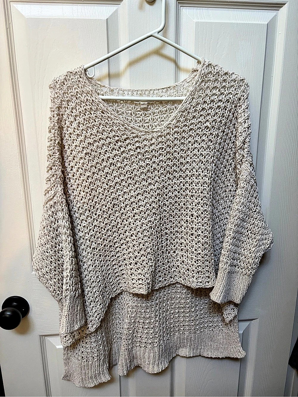 Eileen Fisher Open Knit Scoop Neck Sweater Beige Large